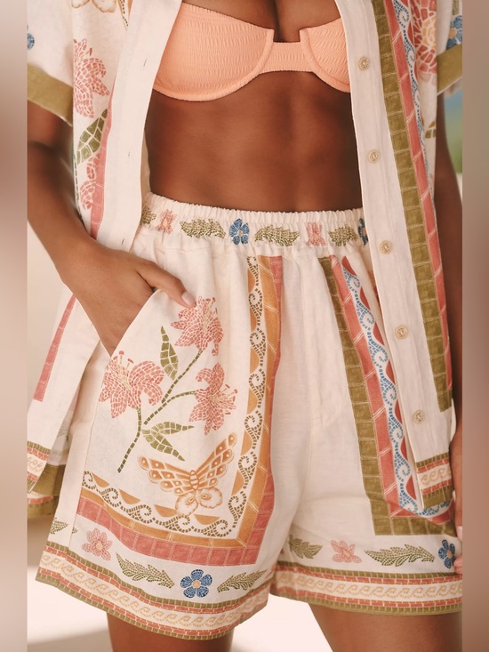 Agua Bendita Pants - NWT Agua Bendita Watts Linen Blend Shorts Butterfly Floral Anthropologie